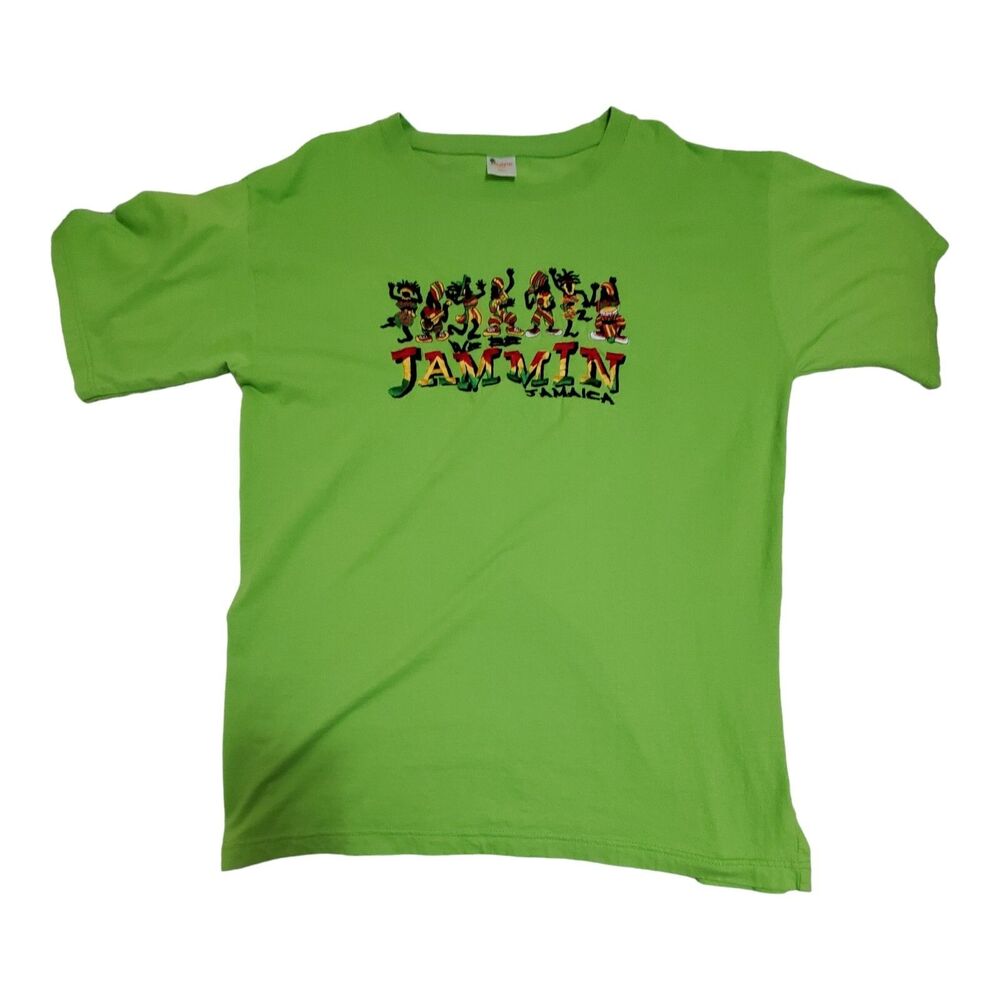 Jammin Jamaica T-Shirt Lime Green Size XXL Island Tees Colorful Embroidered